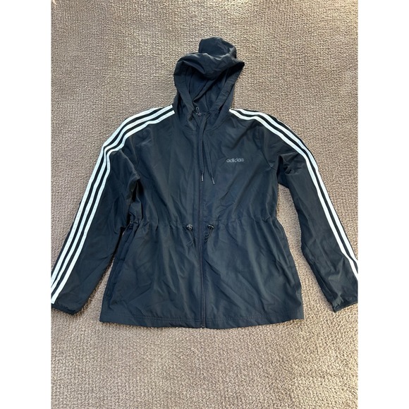 adidas Jackets & Blazers - Adidas Womens Black 3-Stripe Full Zip Hooded Windbreaker Jacket Size M
